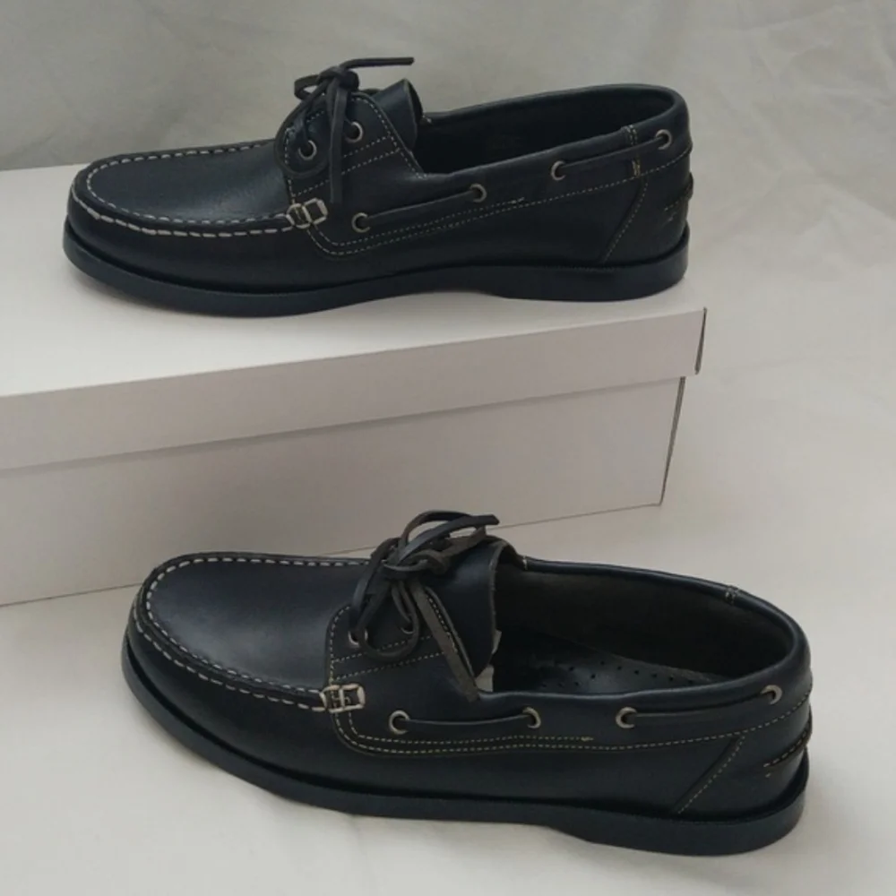 Danassa made in Portugal men's classic leather lace up boat shoes Sz 42 navy